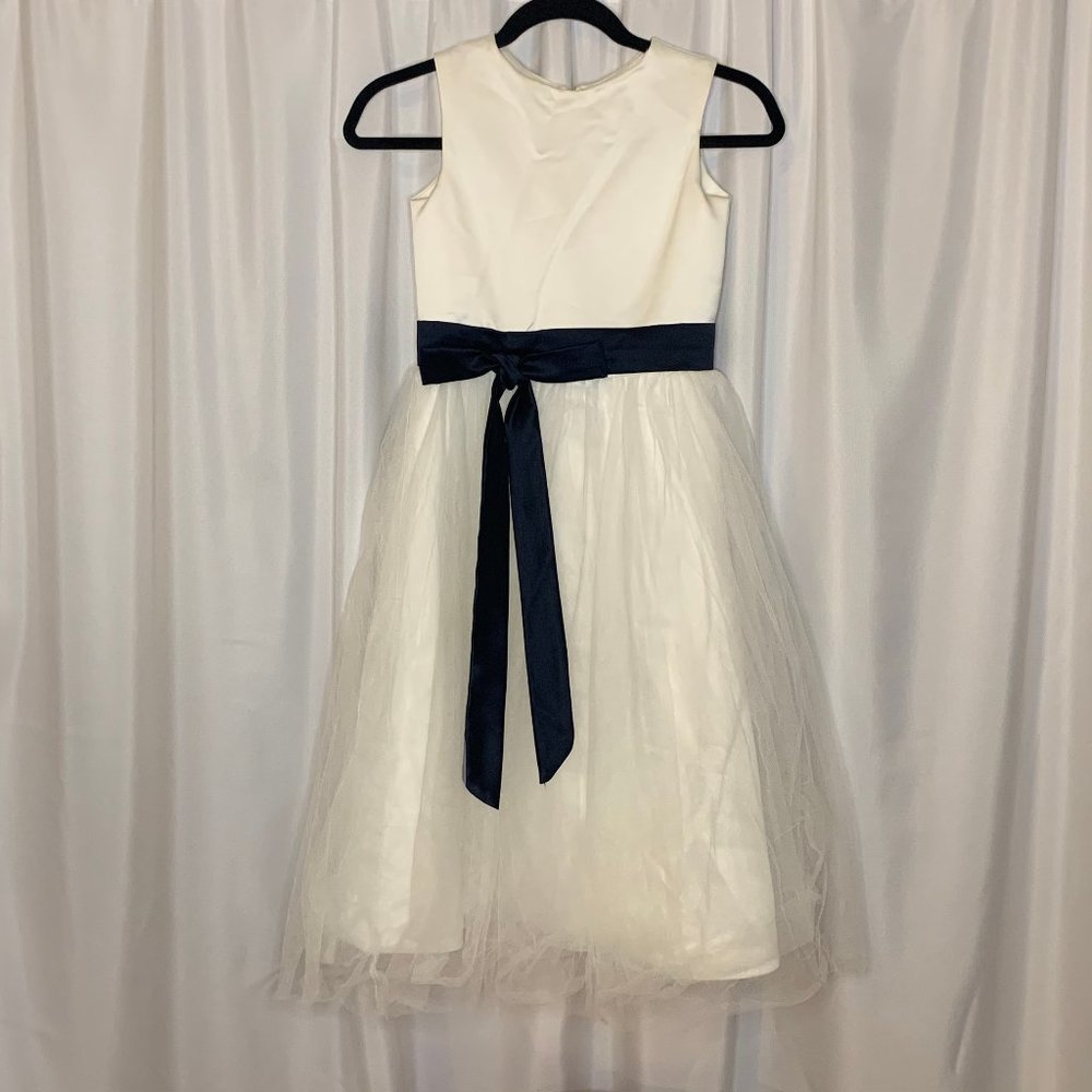 CUSTOM-MADE Girls Sz 10 White Dress w/ Black Sash